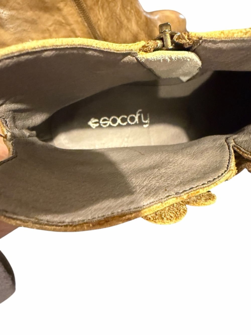 Socofy Leather Floral Appliqués Ankle Boots Handmade Zipper Boho Chic EU39 US8 - Picture 6 of 10